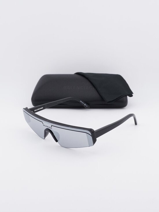 Balenciaga BB0003S 005 Shield Sunglasses - Black / Silver Mirror main image 8